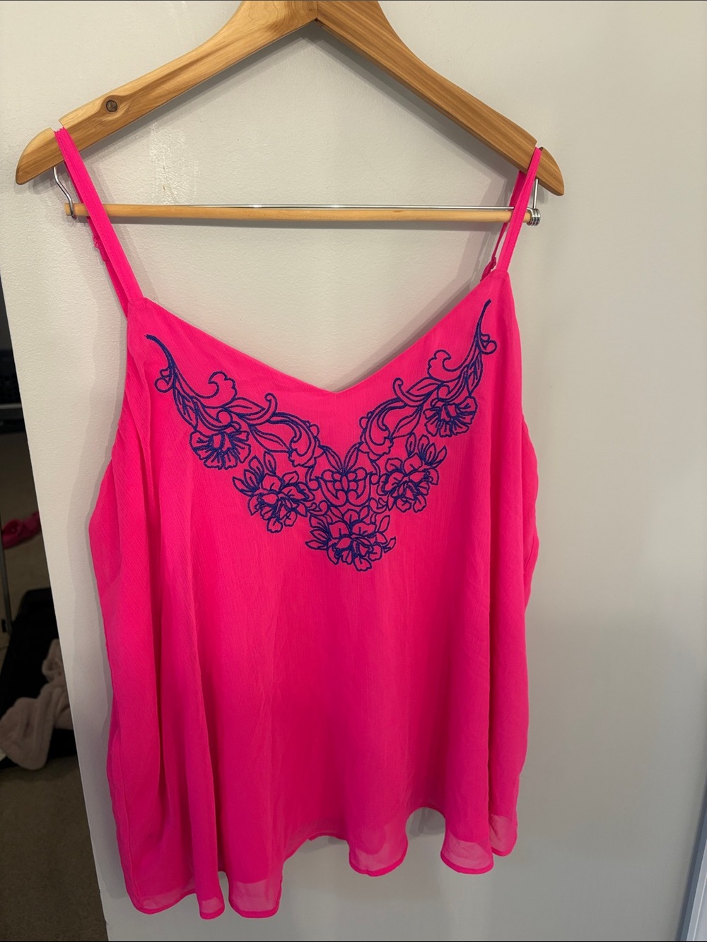torrid Neon Pink Camisole with Navy Floral Embroidery
